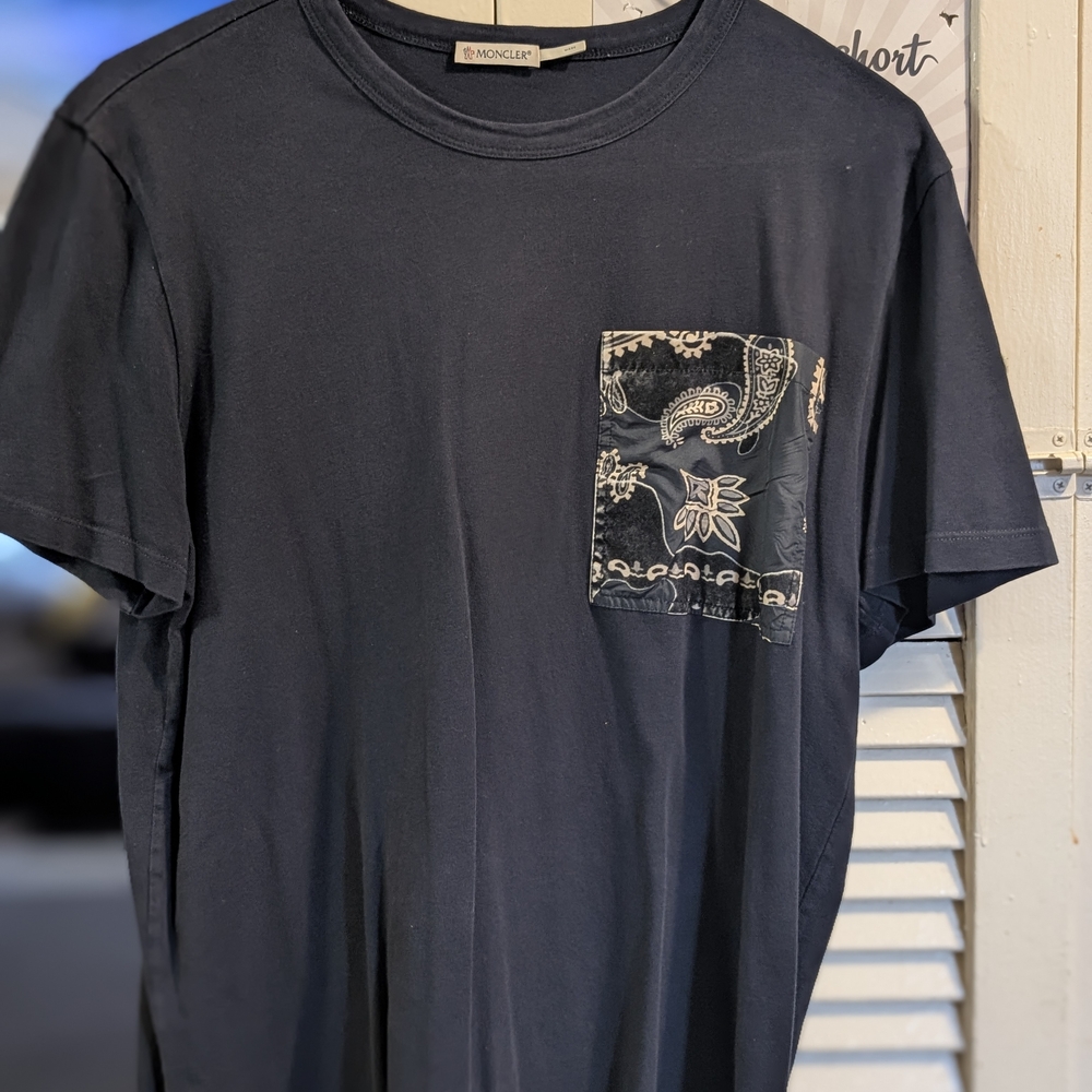 Moncler Navy Blue Tee with Paisley Pocket
